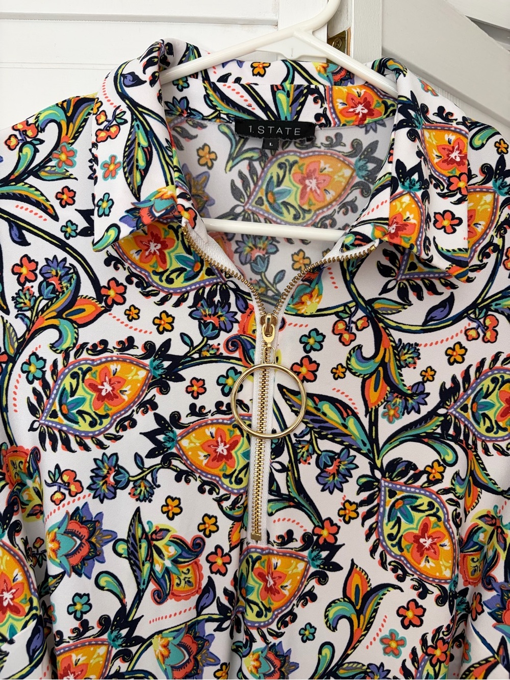 1. State White Maxi Dress with Multicolor Floral Paisley Print - Picture 2 of 9
